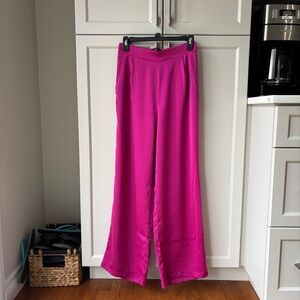 Fuschia satin wide leg dress pants